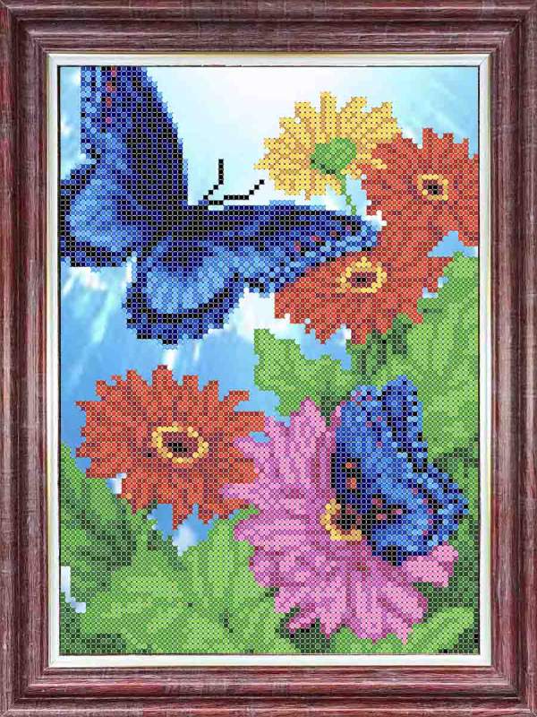 Синие бабочки - Основа на габардине для вышивки бисером и крестом
